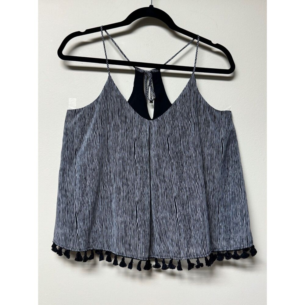 HEARTLOOM Tie Back Cami Tank Black/White, Tassel Hem, Lined, Sz S